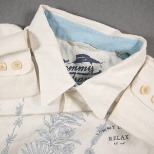 Tommy Bahama Linen Relax Floral Palm Long Sleeve Men Shirt XL hawaiian Aloha